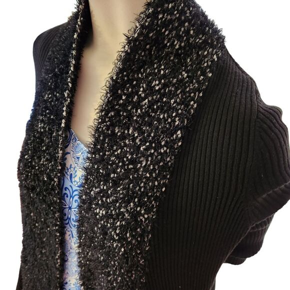 Absolutely Famous Open Front Cardigan Sweater Women's Medium Black Ribbed Knit - Picture 6 of 14